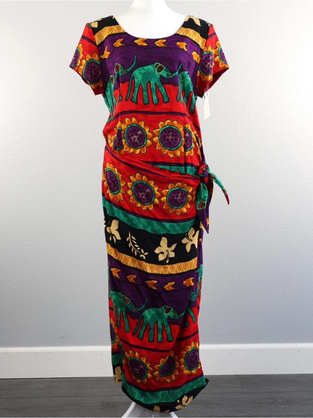 Jessica Howard Vintage 1980’s 6 Animal African Tribal Colorful Print Wrap Dress